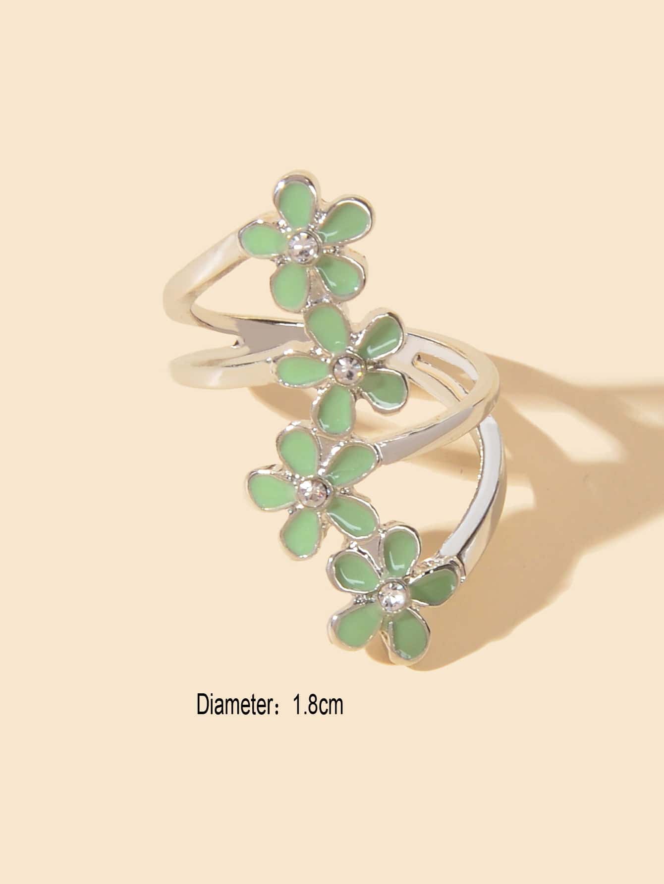Elegant Jewelry Green Black Enamel Flower Finger Ring Wedding Band Comfort Ring-1