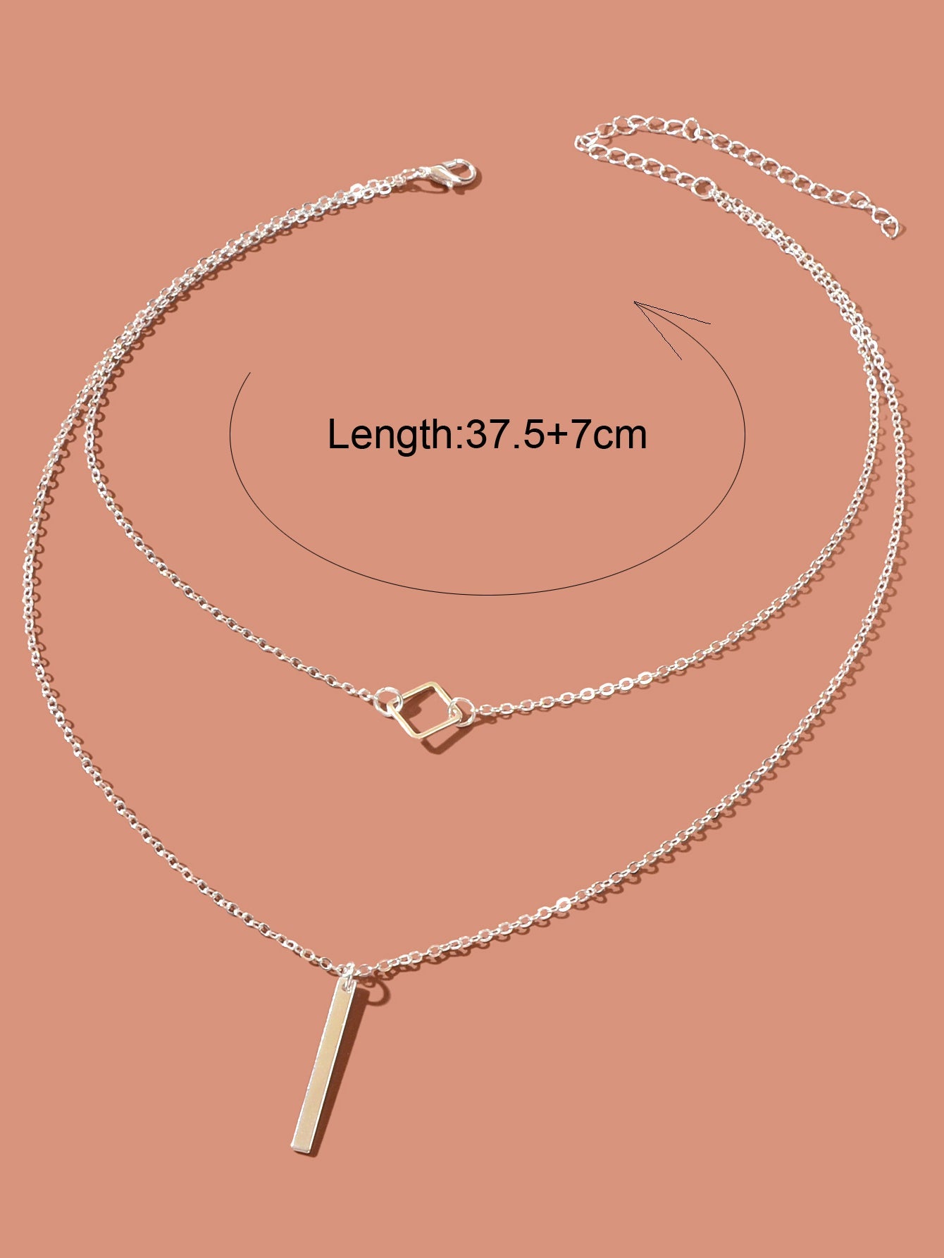 Double Layer Silver Chain Y Style Square Bar Pendant Necklace Party Accessories-3