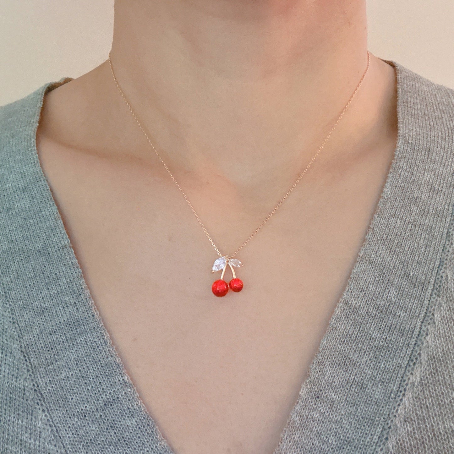 Jewel Cherry Pendant Necklace-2