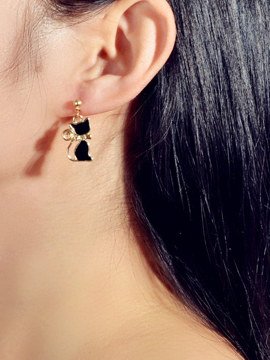 AU Post Rhinestone Black Cat Drop Stud Earrings Elegant Beautiful Jewellery Gift-0