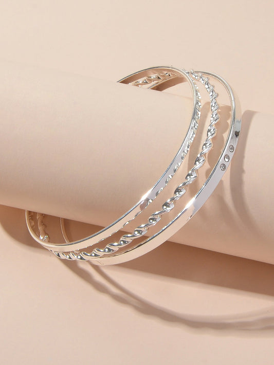 3 pcs Ladies Jewellery Rhinestone Silver Multiple Stackable Bangles Bracelet set-0