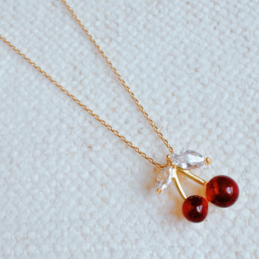 Jewel Cherry Pendant Necklace-0